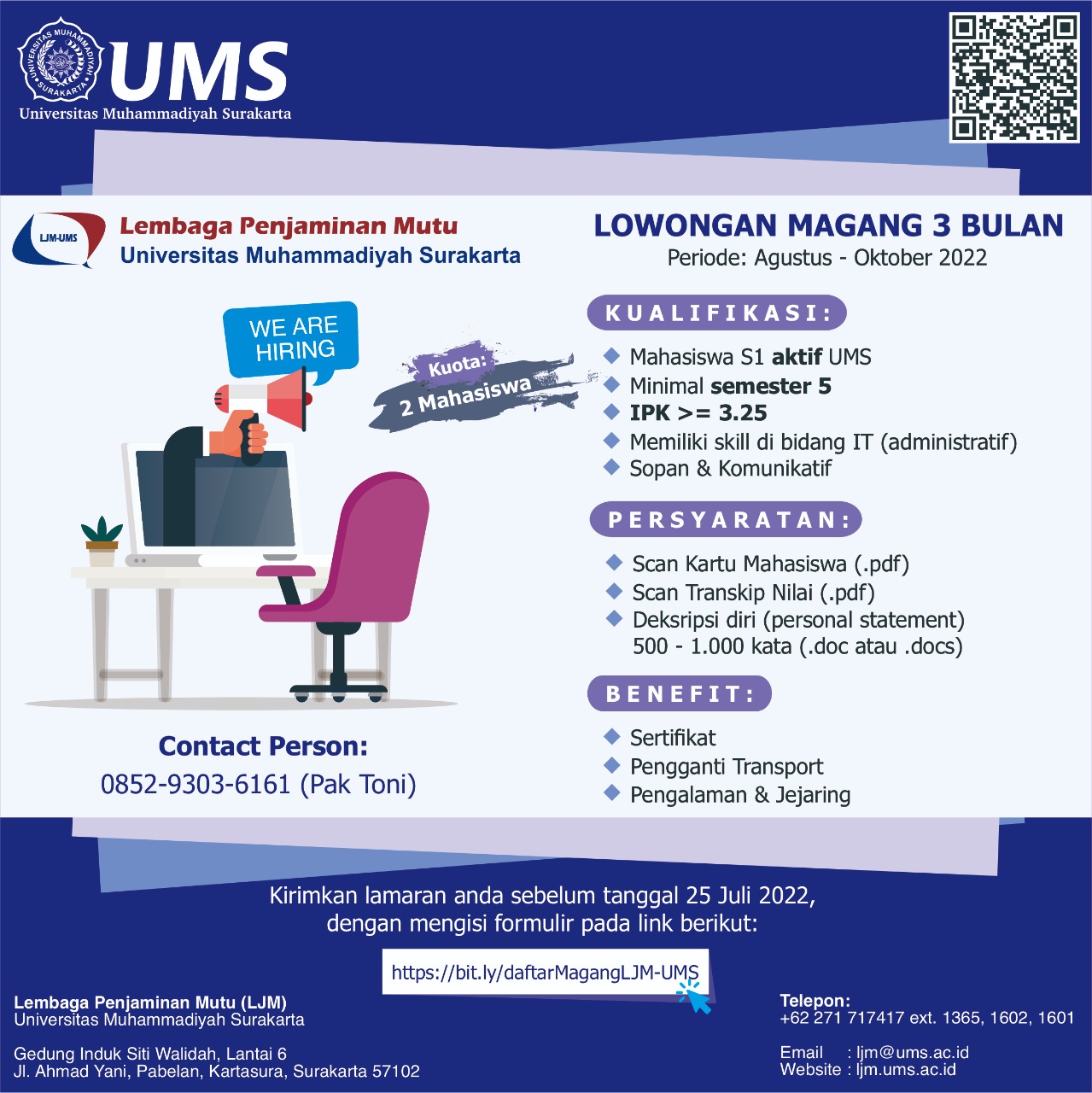 Read more about the article Lowongan Magang 3 Bulan di LJM UMS bagi Mahasiswa Aktif UMS